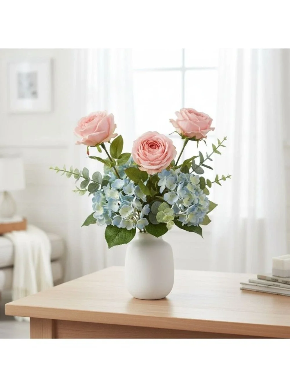 Blush Pink Artificial Roses Set Of 3 Fake Flower Stems Silk Roses Long Stem Wedd